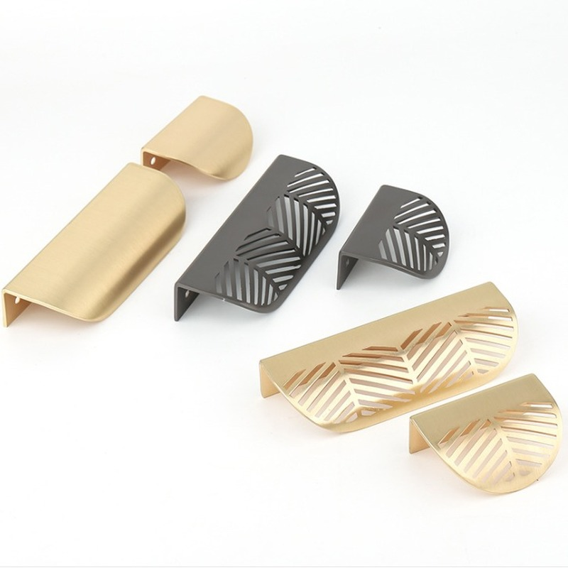 Lá Tay Cầm Hình Chữ Vàng Chải  - đánh giá và giá Furniture Hardware Gold